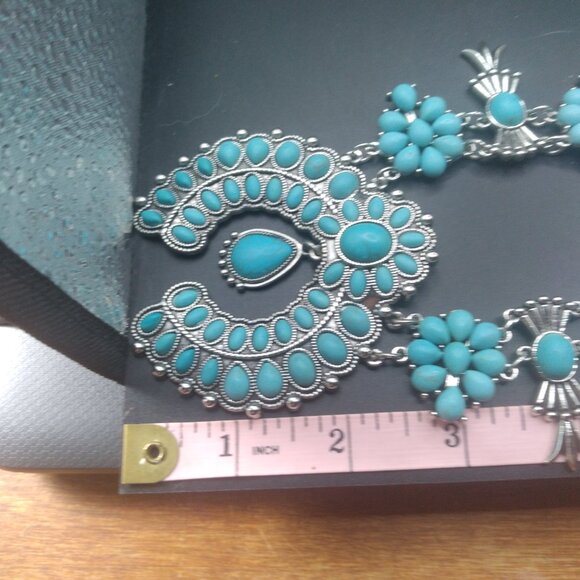 Silver tone Squash Blossom Blue Faux Stone New Necklace - Picture 2 of 5